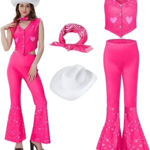 Barbie Pink Heart Women's Flared Pants & Vest Set